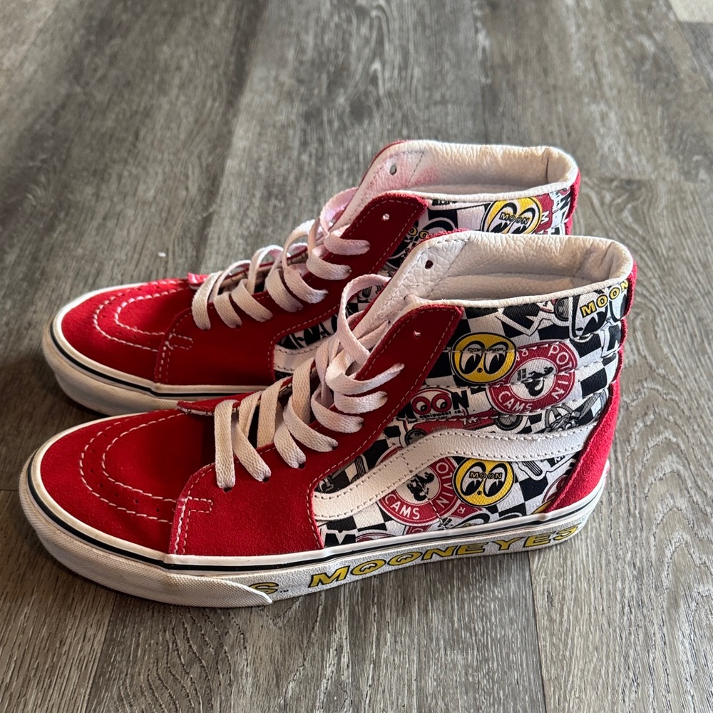 Vans Red and White High-Top Athletic Shoes